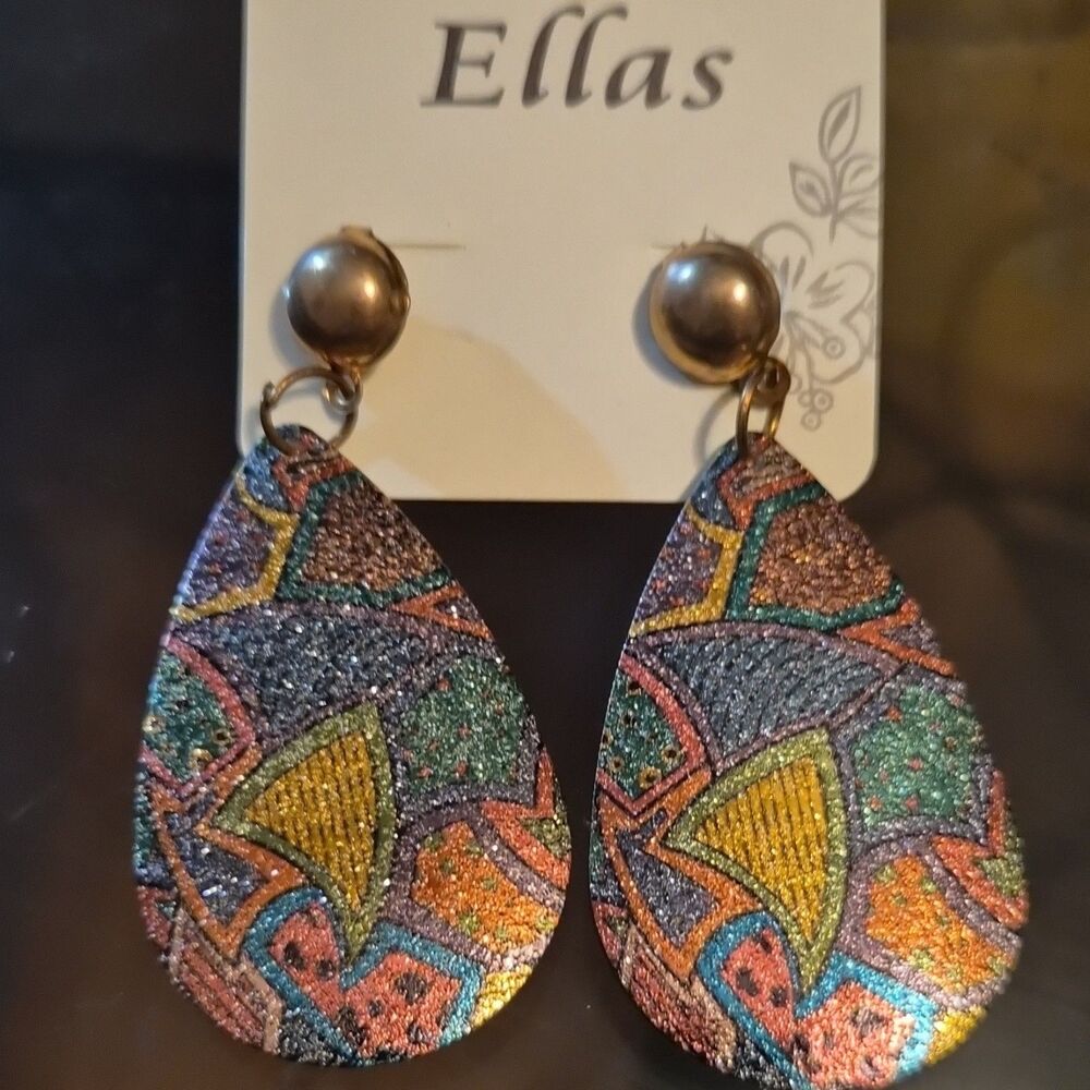 Ellas Multicolor Teardrop Bohemian Dangle Drop Post Earrings